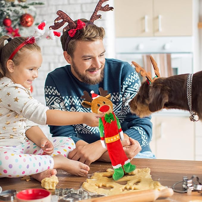 3 Pack Christmas Squeaky Dog Toys, Plush No Stuffing Toy for Dog Puppy, Durable Chew Bite Toys for Small Medium Large Dogs, Interactive Xmas Reindeer, Penguin, Bear for Aggressive Chewers