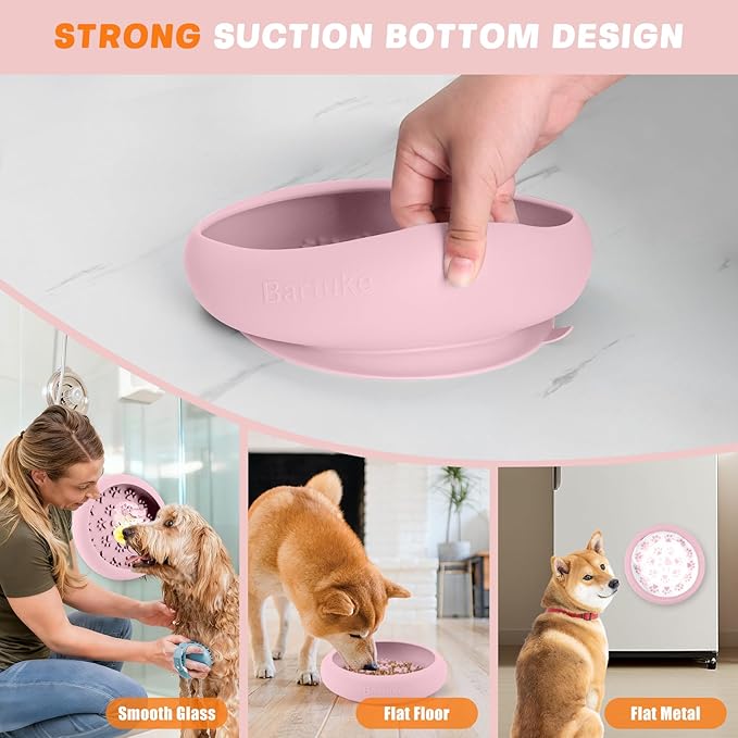 Dog Lick Bowl, Slow Feeder Dog Bowl Licking Mat for Small to Large Dogs, BPA-Free Non-Slip Silicone Slow Feeder Treat Dispenser for Anxiety Relief, Freezer & Dishwasher Safe (Pink, 8.2"×2")