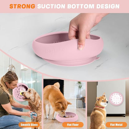 Dog Lick Bowl, Slow Feeder Dog Bowl Licking Mat for Small to Large Dogs, BPA-Free Non-Slip Silicone Slow Feeder Treat Dispenser for Anxiety Relief, Freezer & Dishwasher Safe (Pink, 8.2"×2")