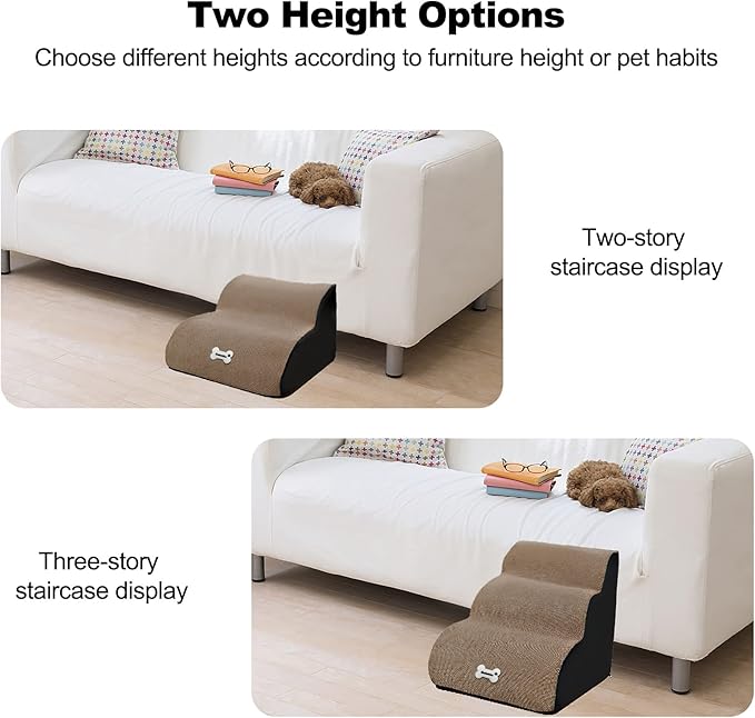 Pet Stairs, Washable & Zippered Cover Removable Pet Ramp, High Density Sponge Dog Stairs(2 Tiers Pet Stair, Brown)