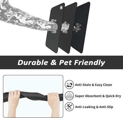Dog Food Mat - Absorbent Cat Mat for Food and Water, No Stains Pet Feeding Bowl Mat, Easy to Clean Pet Placemats, Quick Dry Dog Water Dispenser Mat for Messy Drinkers | Paw Black 18"x 28"