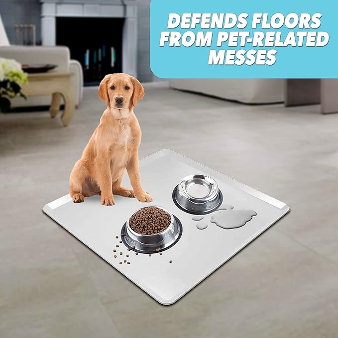 TidyFriend Pet Food Mat 24 x 24 Inches, Pet Tray for Food and Water, Dog Food Mats, Silicone Cat Food Mat, Non Slip Pet Food Mat, Dog Bowl Mat Waterproof, Pet Supplies (Soft Grey)