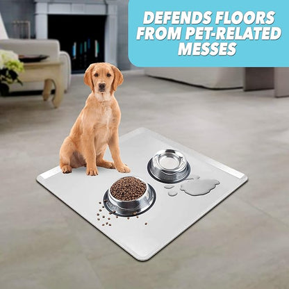 TidyFriend Pet Food Mat 24 x 24 Inches, Pet Tray for Food and Water, Dog Food Mats, Silicone Cat Food Mat, Non Slip Pet Food Mat, Dog Bowl Mat Waterproof, Pet Supplies (Soft Grey)