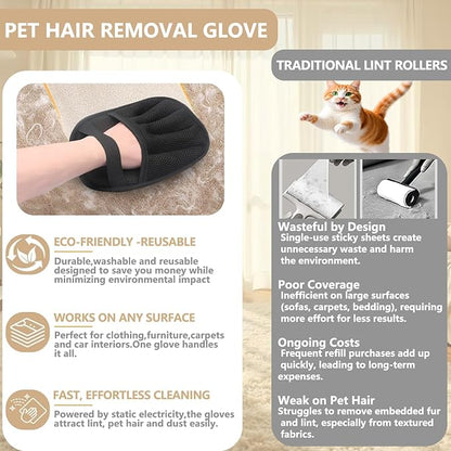 Pet Hair Remover Glove, Pet Hair Remover for Laundry, ReusableElectrostatic Dog Cat Hair Removal Gloves for Furniture