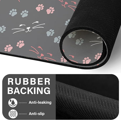 Patterned Cat & Dog Bowl Mat for Food and Water, 17"×30" Quick Dry Absorbent Pet Feeding Mat, Eco-Friendly Dog Placemat