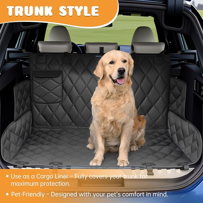 Dog Car Seat Cover for Back Seat 100% Waterproof, Long-Lasting and Soft Nonslip Backseat Dog Cover for Cars, SUVs and Trucks, 600D Oxford Fabric, Black, Standard (54" W x 59" L)