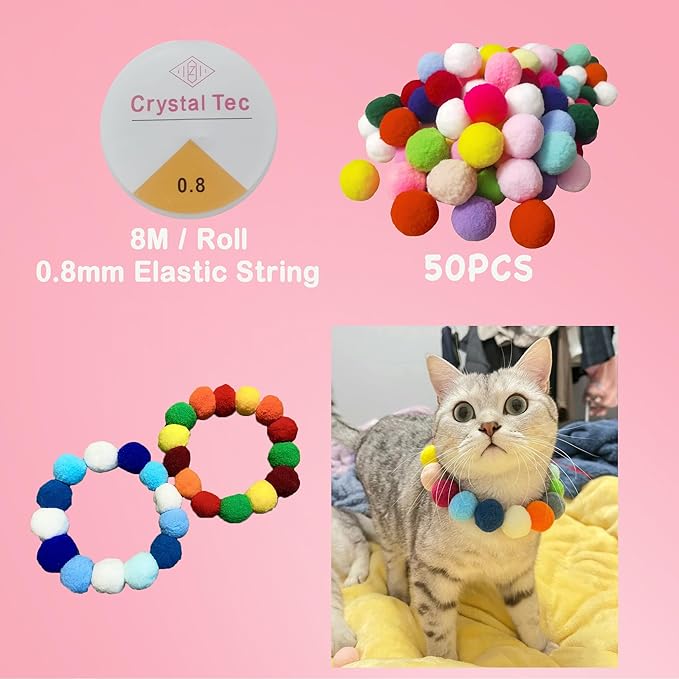 Cat Toy Pom Pom Balls, Soft Plush Balls for Interactive Play & Pet Training, Lightweight Polyester Toys for Indoor Cat(50-Pack 1.6-Inch)