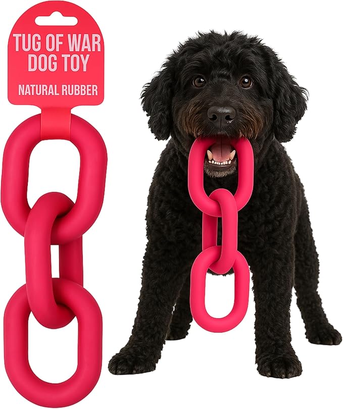 Doug's Dog Supplies Chain Link Tug Toy, Tug Toys for Dogs, Rubber Chain Toy for Tug of War (Pink)