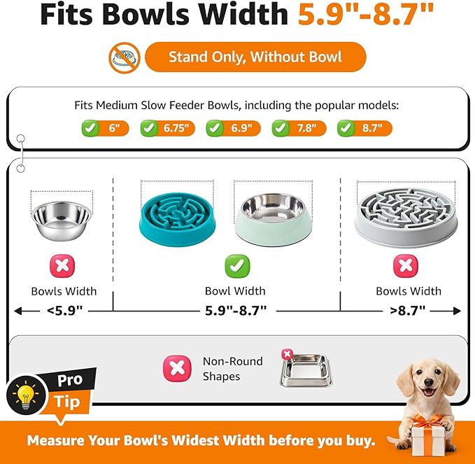 LOOBANI Double Dog Bowl Stand: 2-in-1 Elevated Food Water Bowl, Adjustable Width Fits Bowls 5.9"-8.7" (Stand Only), Anti-Slip Raised Bowl for Medium Adult, Senior, Arthritis Dogs, Black, Medium