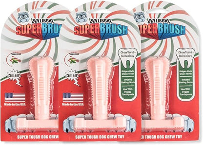Bullibone SuperBrush Dog Dental Chew Toy for Small/Medium Breeds (3 Pack) - Pink Peppermint