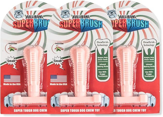 Bullibone SuperBrush Dog Dental Chew Toy for Small/Medium Breeds (3 Pack) - Pink Peppermint