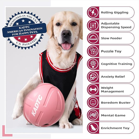 KADTC Extra-Large Size Durable Dog Treat Dispenser Ball - Giggle Basketball for Aggressive Chewers Breed Dogs Giggling Balls Indestructible Food Pink Toy Interactive Play Indoor & Outdoor