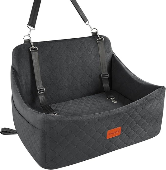Wooaidagg Dog Car Seat for Medium & Large Dogs Up to 55lbs, Memory Foam Cushion, Washable Cover, Safety Straps & Non-Slip Bottom(Black,Large)