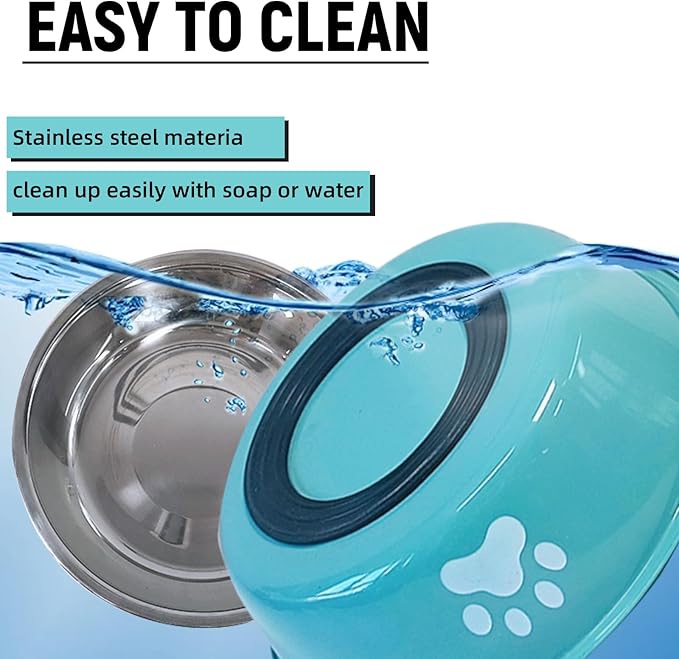 kathson 2 Pack Stainless Steel Dog Bowls,6" Spill Proof Metal Dog Food Bowls,Nonslip Rubber Bottom Pet Food and Water Bowl Set,Puppy Dishes Feeder for Medium Small Dogs,Blue