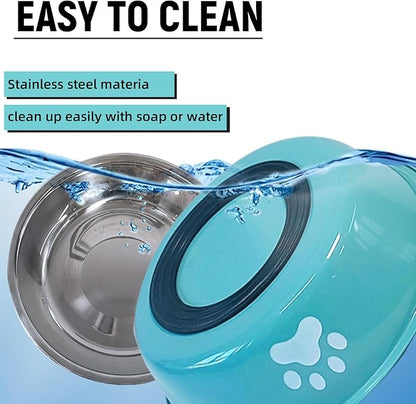 kathson 2 Pack Stainless Steel Dog Bowls,6" Spill Proof Metal Dog Food Bowls,Nonslip Rubber Bottom Pet Food and Water Bowl Set,Puppy Dishes Feeder for Medium Small Dogs,Blue