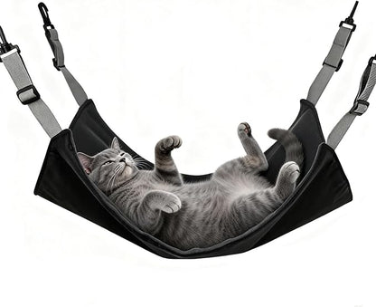 Adjustable Cage Hanging Cat Hammock, 4-Season 2-Sided Bed, Adjustable Waterproof Washable Cooling Mat for Large Kittens,Small Dogs & Rabbits (Black)
