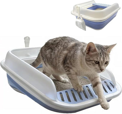 Collapsible Kitten Litter Box, Open Small Cat Litter Box with High Side Shallow Kitten Litter Pan Anti-Splashing Waterproof Low Entry Travel Litter Pan with Falling Sand Pedal