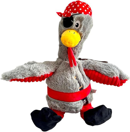 Pirate Chicken Dog Toy – 18 Inch Plush Squeaky Dog Toy with Internal Rope, Durable Crinkle Wings, Soft Stuffed Interactive Toy for Medium & Large Dogs – Funny Durable Pet Toy (Gray)
