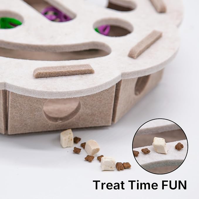 Cat Puzzle Toy with 3 Track Balls, Flower-Shaped Play Box for Indoor Kittens Interactive Treat Feeding, Fun Maze Game for Indoor Cats Boredom Relief & Exercise (Green/Brown)