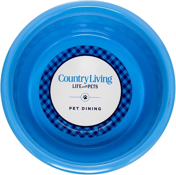Country Living Set of 2 Non-Slip Durable Blue Powder Coated Stainless Steel Heavy Dog Bowls (32oz) - Rust Resistant, Easy to Clean, Perfect for Medium Size Breeds
