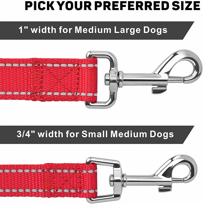 Reflective Dog Leash 6ft Soft Padded Handle Nylon Lead for Small & Medium Dogs, Durable Walking Training Leash for Night Safety (Red,3/4Inch Wide)