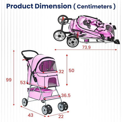 BestPet 4 Wheels Pet Stroller Cat Dog Cage Stroller Travel Folding Carrier 04T
