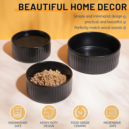 Non-Slip Ceramic Dog Bowls,6" Dog Food and Water Bowl Set with Silicone Base, 32oz/4cups Weighted Flip-Proof Pet Feeding Bowl for Medium Dogs (Medium,Black)