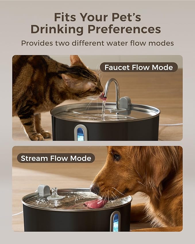 Stainless Steel Dog Water Fountain Bowl Cat Water Fountain with Replacement Filters, Great for Large Dogs Cats and Multi-Pet Home, 7L Large Pet Water Fountain Dispenser(Black)