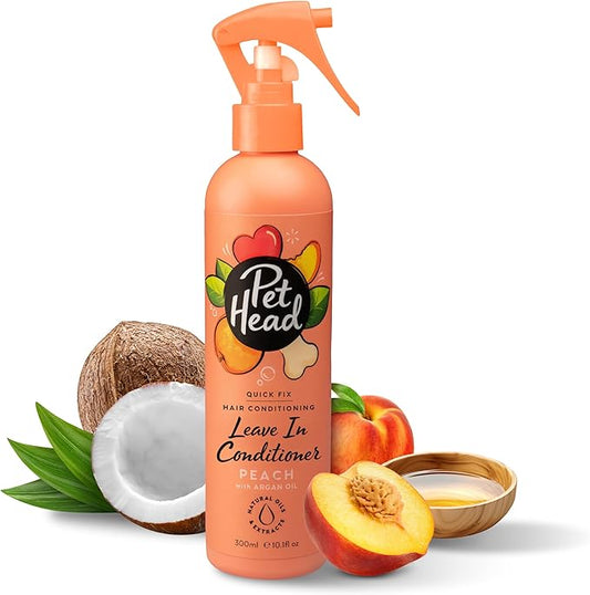 Pet Head Quick Fix Leave-in Conditioner Spray for Dogs | Peach Scent | Repairs, Detangles and Softens Fur | Detangling Spray | for Grooming Wet or Dry Dog Coats | No Rinsing Required | 10.1 fl oz.