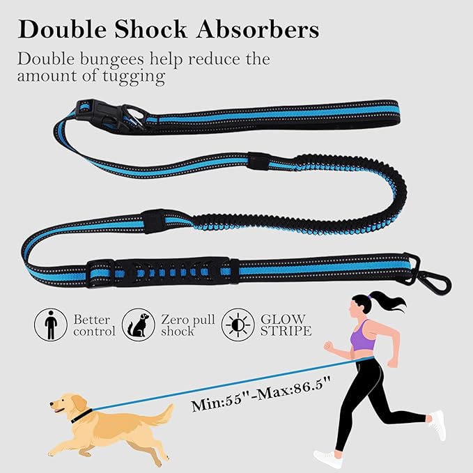 Hands-Free Dog Leash, Waist Leash for Dog Walking Hiking Running, 6.07-8.2ft Long Waist, Suitable for Puppy Medium and Large Dogs(Blue)