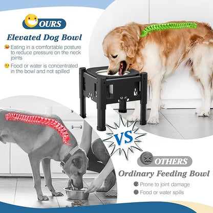 Lewondr Elevated Dog Water Bowl No Spill, 80OZ/2.5L Large Capacity Raised Water Bowl for Dogs with Slow Feeder Dog Bowl, 3 Heights Adjustable Elevated Dog Slow Water Bowl for Small Medium Large Dogs