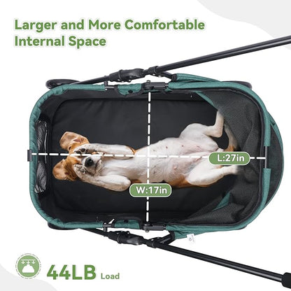 20% Larger Capacity, Wedyvko Dog Stroller for Medium/Small Pets w/Dog Poop Bags & Dispenser, Storage Pouch, Zipperless, Entry in/Out Easy (Dark Green)