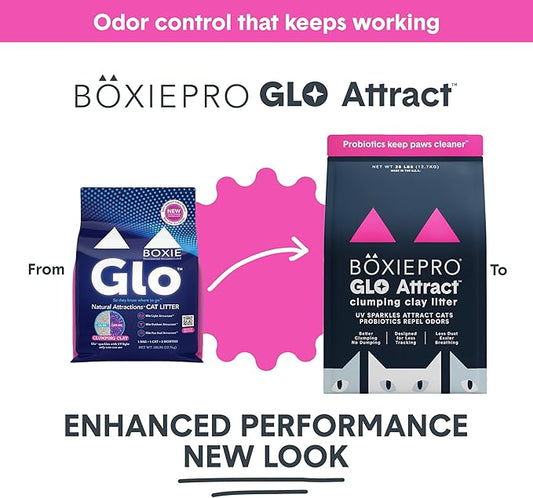 Boxie Glo Clumping Clay 30 Day Odor Control Cat Litter, 99.9% Dust-Free, Low Tracking, UV Light Attractant, 40 lb