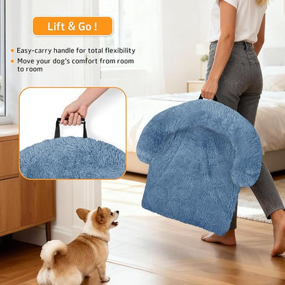 GGIB Calming Dog Bed Fluffy Plush Dog Mat for Furniture Protector with Removable Washable Cover for Large Medium Small Dogs and Cats (Extra Large (53x39.3x6), Navy)