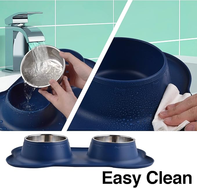 Dog Bowls 2 Stainless Steel Bowl for Pet Water and Food Feeder with Non Spill Skid Resistant Silicone Mat for Pets Puppy Small Medium Cats Dogs