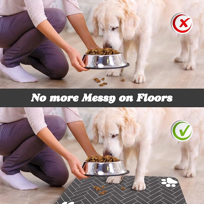 Dog Food Mats,Cat Absorbent Water Bowl Feeding Mats Pet Placemats for Food and Water Gray Wood Grain 17 * 30 inch