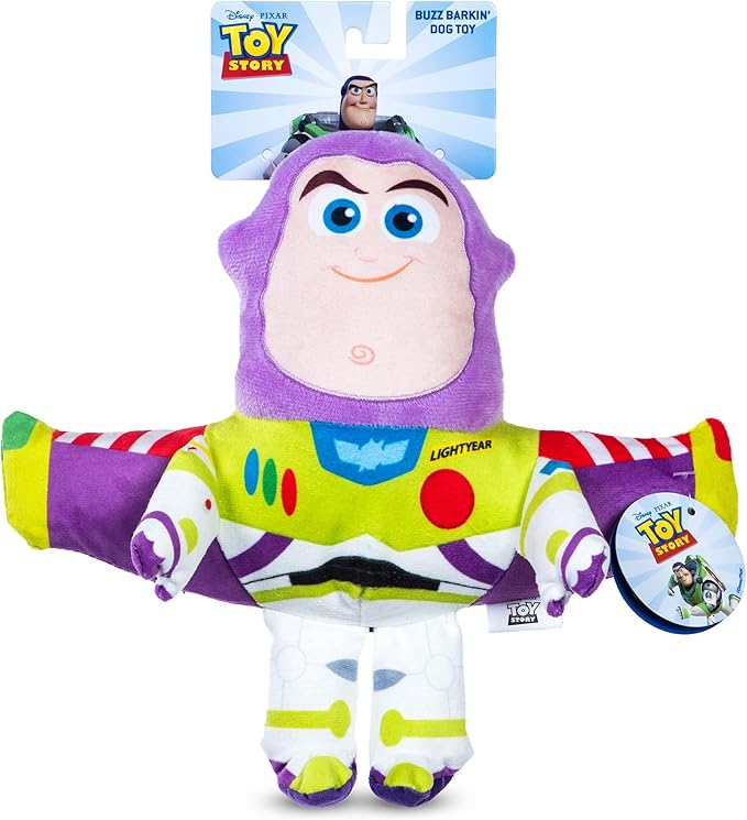 Disney for Pets Pixar’s Buzz Lightyear Plush Dog Toy - Ballistic Nylon Fabric Toy with Squeaker for Dogs - Officially Licensed Product, 9 Inch