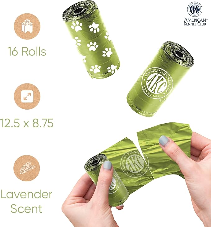 American Kennel Club Extra Thick Dog Poop Bags - Leak-Proof and Scented Waste Bags - 240 Count (16 Refill Rolls) - Durable, Heavy-Duty, Fits Standard Dispensers