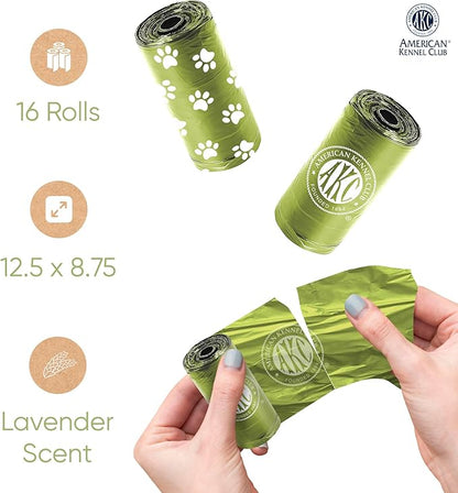 American Kennel Club Extra Thick Dog Poop Bags - Leak-Proof and Scented Waste Bags - 240 Count (16 Refill Rolls) - Durable, Heavy-Duty, Fits Standard Dispensers