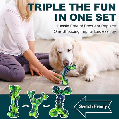 3-Pack Indestructible Dog Chew Toys for Aggressive Chewers, Peanut Butter Nylon Bones for Medium Large Dogs (25-90 lbs), Dental Chews for Boredom & Anxiety (Lucky Green)