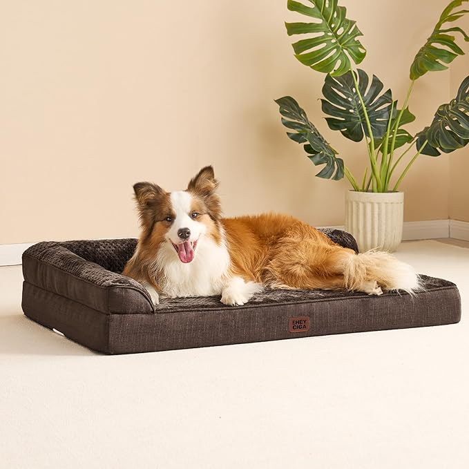 EHEYCIGA Extra Large Dog Bed Othorpedic, Memory Foam XL Dog Bed with Washable Removable Cover, Waterproof Pet Sofa Couch XLarge Size Dogs with Nonskid Bottom, 44x32x6.5, Brown