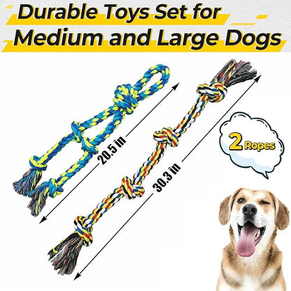 2 Pack Dog Rope Toys for Large Medium Aggressive Chewers, Nearly Indestructible Dog Toy for Tug of War, Interactive Toy for Boredom, 100% Cotton Chew Teeth Cleaning
