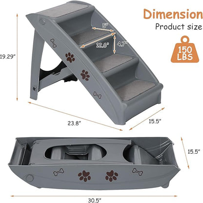 20" H 4-Step Dog Stairs for Small Dogs and Cats, Non-Slip Dog Steps for High Beds, Couch, Sofa, Sturdy Pet Steps (Grey)