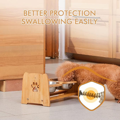 X-ZONE PET Elevated Dog Bowls for Cats and Dogs, Adjustable Bamboo Raised Dog Bowls for Medium Dog, Food and Water Set Stand Feeder with 2 Stainless Steel Bowls and Anti Slip Feet (Height 4.7" to 7")