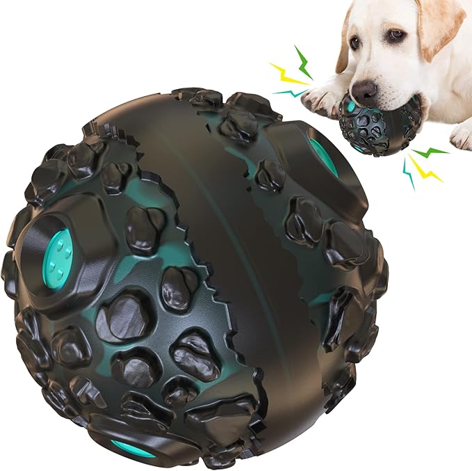 CYBERNOVA Interactive Dog Toys,Dog chew Ball, Fun Squeaky Sound Ball for Small Medium Large Breeds (Black+ Lake Blue)