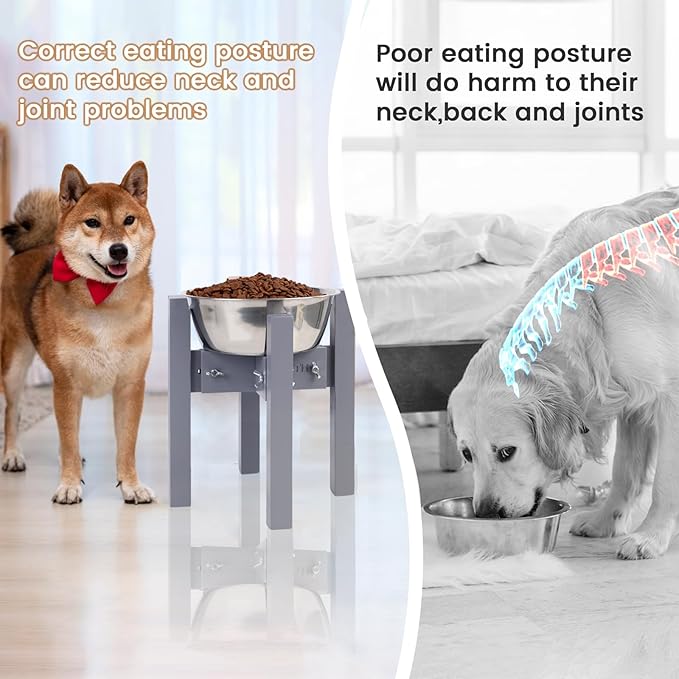 Elevated Dog Bowl Stand,Adjustable Dogs Food Stand for 7”-10” Bowls,Single DogBowl Holder 10” Tall for Medium Dogs Grey