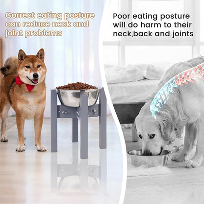 Elevated Dog Bowl Stand,Adjustable Dogs Food Stand for 7”-10” Bowls,Single DogBowl Holder 10” Tall for Medium Dogs Grey