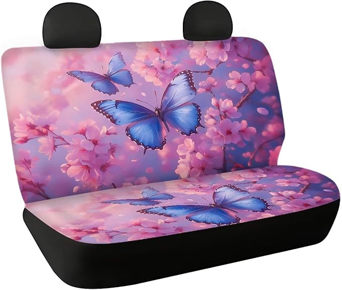 AFPANQZ Blue Butterfly Back Seat Cover Non-Slip Interior Protective Cover Non Slip Car Rear Seats Dog Seat Covers Durable Scratch-Proof Protector for Pet Fur and Mud