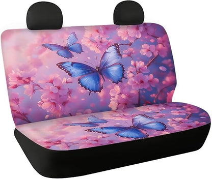 AFPANQZ Blue Butterfly Back Seat Cover Non-Slip Interior Protective Cover Non Slip Car Rear Seats Dog Seat Covers Durable Scratch-Proof Protector for Pet Fur and Mud