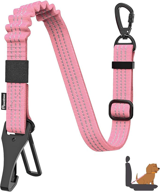 Pawaboo Dog Car Seat Belt– Reflective & Adjustable Dogs Cars Harness Leash with 360° Lockable Buckle, Shockproof Dogs Tether Bungee for Safe Travel, Pink